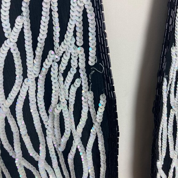 Vintage Nipon Night Sequin Jacket Womens Medium Black White Wedding Evening - Picture 4 of 11